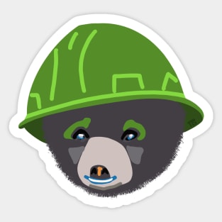 Funny Bear Cub In Green Hard Hat Safety Inspectors Humor Sticker